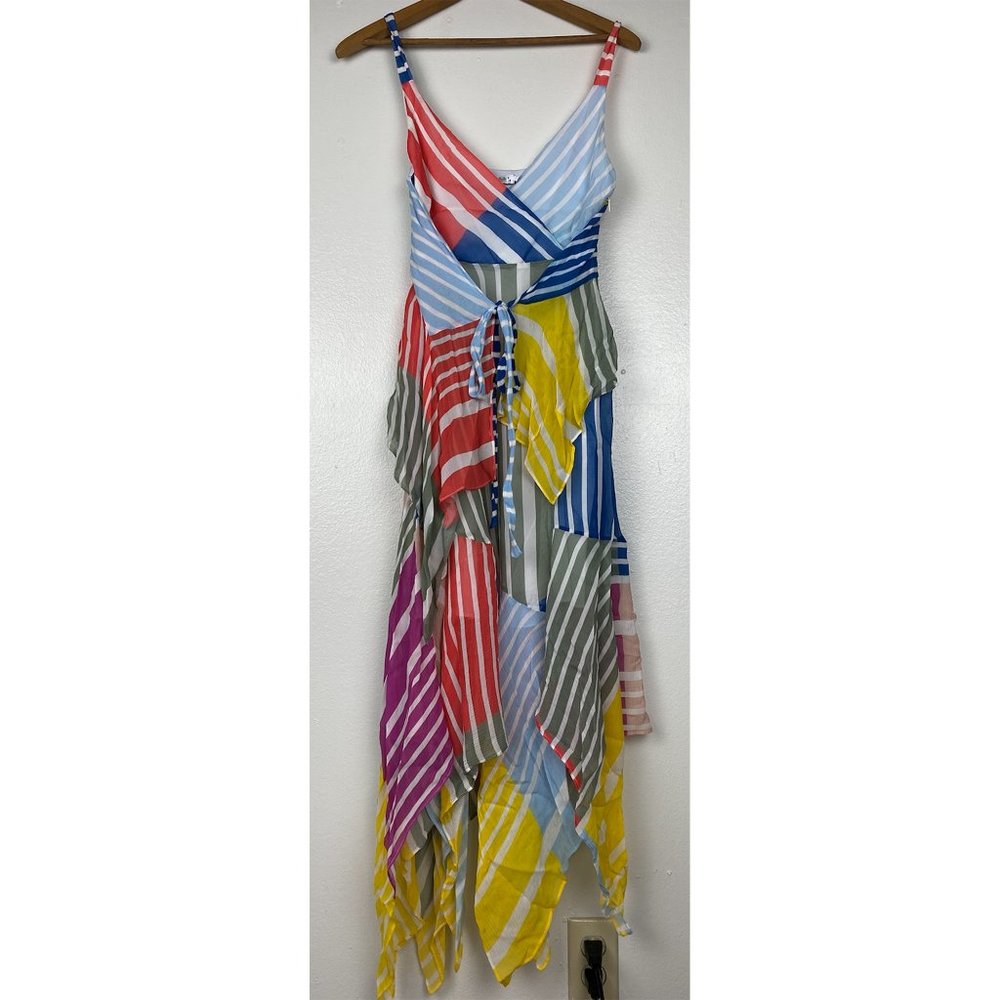 Tanya Taylor Colorblock Striped Silk Flowy Dress - Picture 2 of 8